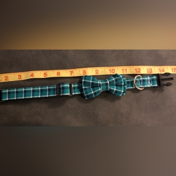 Dynmeow Dog Collar Small/Med Size Teal Plaid W/Bow 14-17” NIB Adjistable - Picture 4 of 5